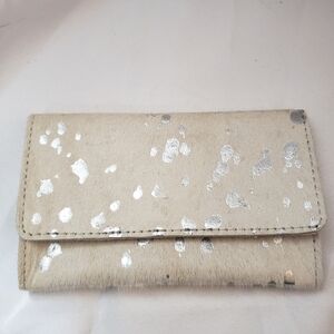 Mer|Sea Calf Hair Clutch Wallet White Silver Snap On Pouch